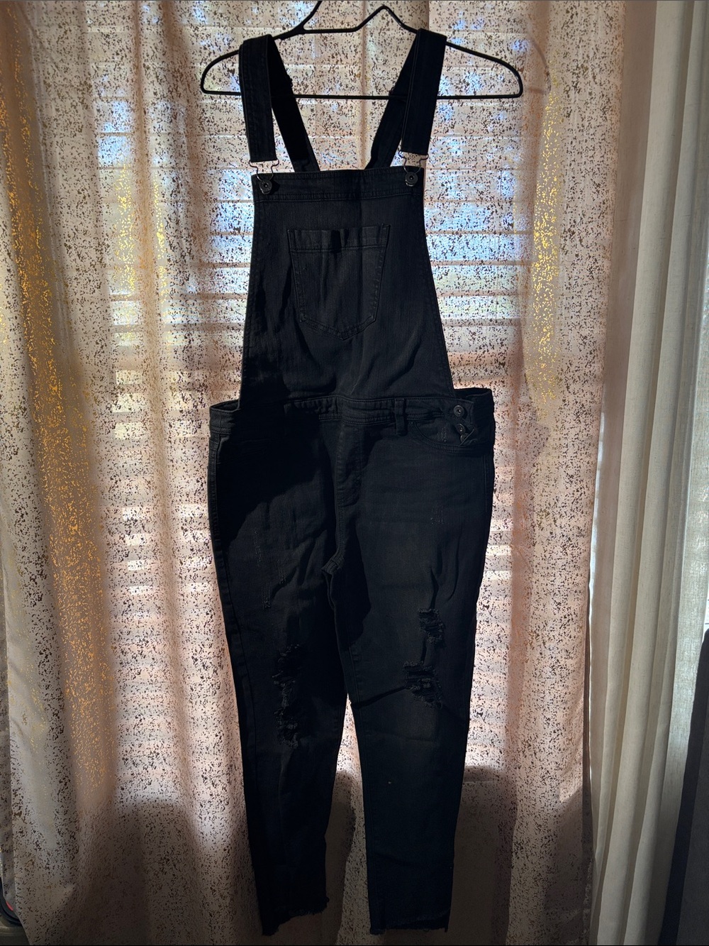 True Craft Black Distressed Denim Overalls